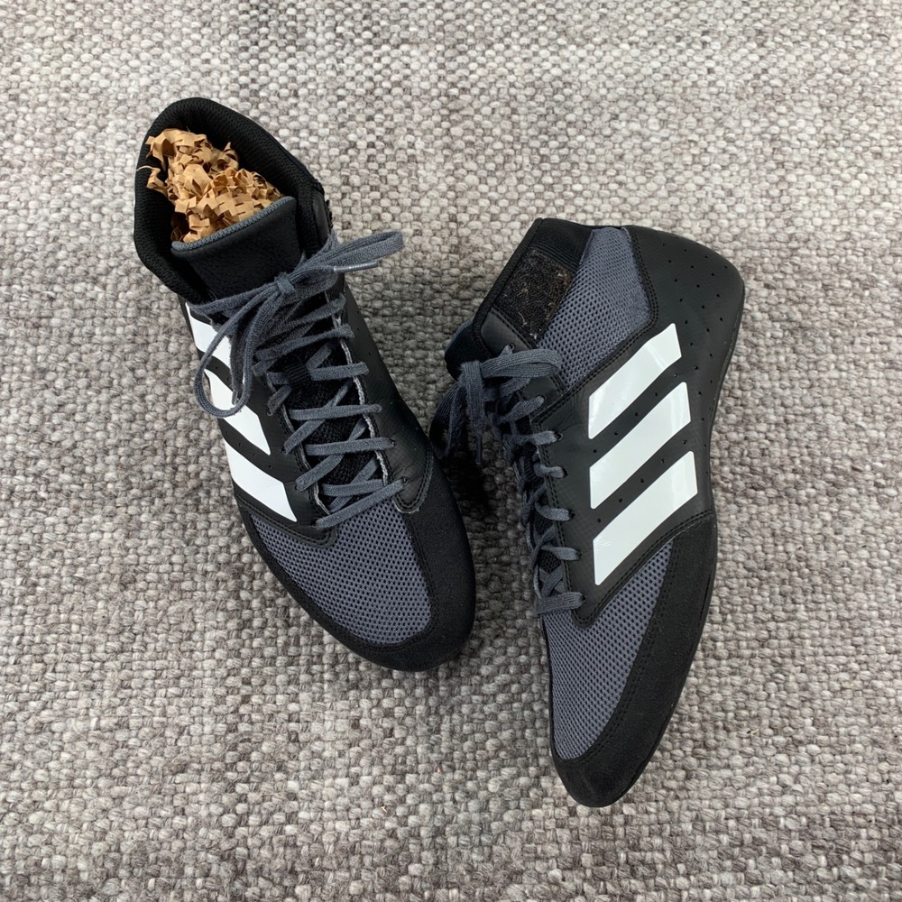 Adidas HVC Wrestling Shoes Mens 10.5 Black Grey FZ5391 Combat Boxing Mid Top